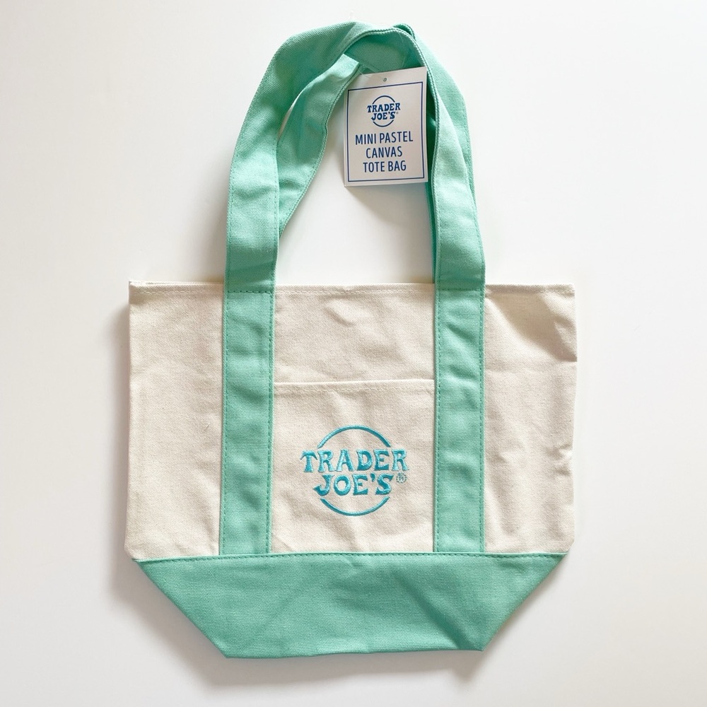 Trader Joe’s Mini Canvas Tote Bag 1 Mint Green NEW With Tag Limited Edition